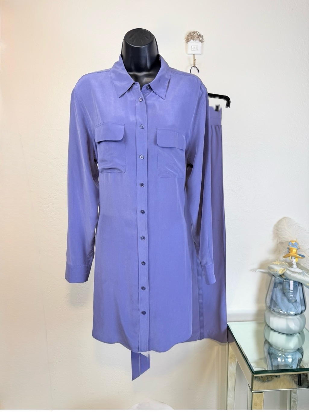Equipment Femme Jada Sandwashed Silk Tunic Dress Duster Lilac L Preppy Chic